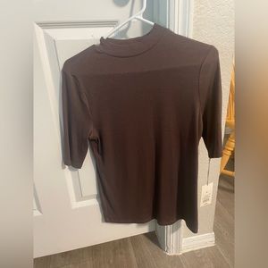 High neck brown short sleeve top